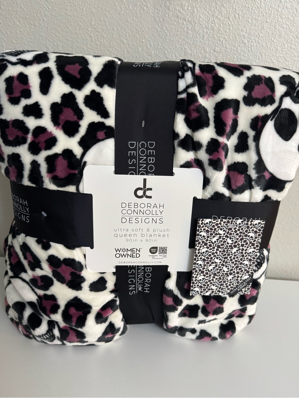 Deborah Connolly Designs Skull Purple Leopard Print Queen Halloween Blanket